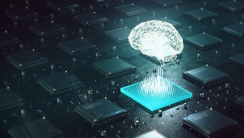 graphics shows brain above a computer chip